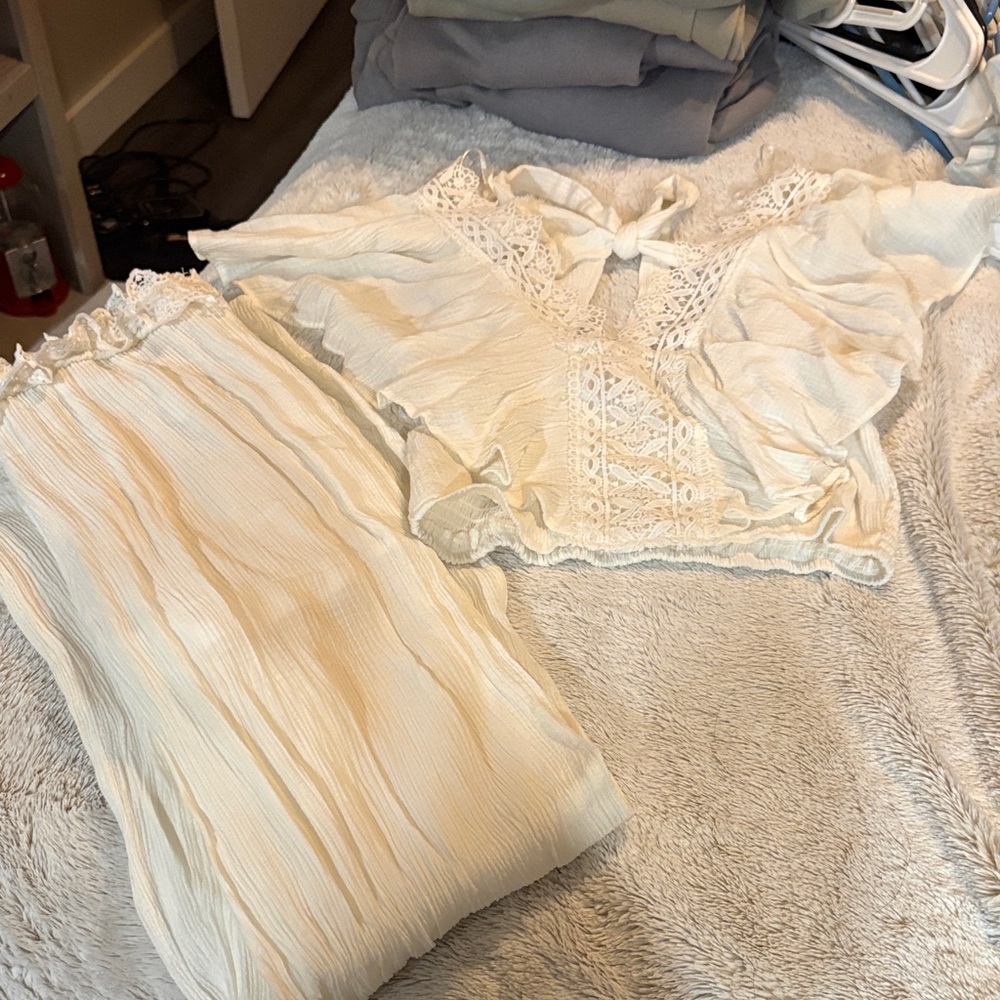 Cream Lace Top and pants Set